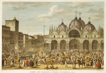 The Entry of the French into Venice and the Theft of the Horses of San Marco, in Floreal, Year 5 (May 1797) Engraved by Jean Duplessi-Bertaux (1747-1819)
